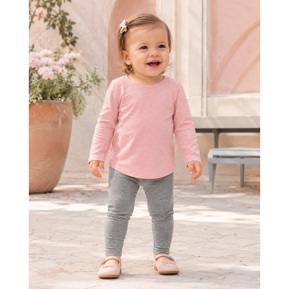 Toddler Girls 18-24M Pink Gold Star Long Sleeve Top Gray Leggings 2 Piece Set